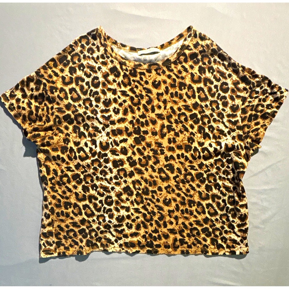 Zara Trafaluc Womens Leopard Print Boxy T-Shirt Brown Black Animal Print Small